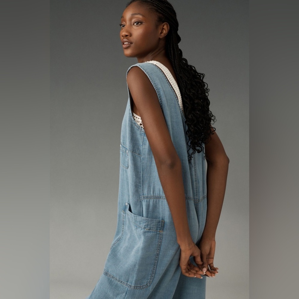 NWT Size L - Anthropologie 100% Cotton Zip-Front Wide-Leg Overalls (NWT US$ 168)